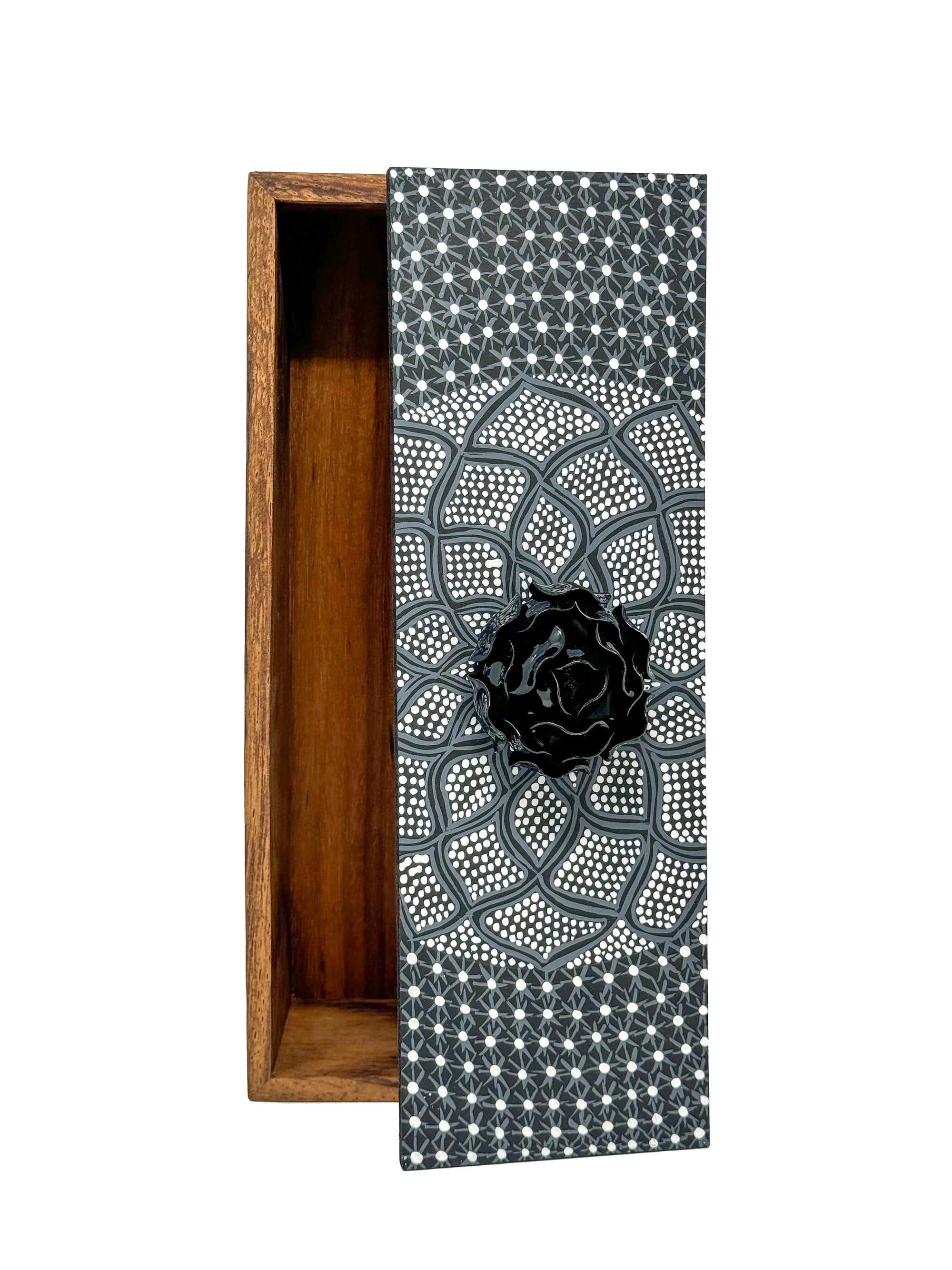 Black and White Decorative Box with Black Floral Accent