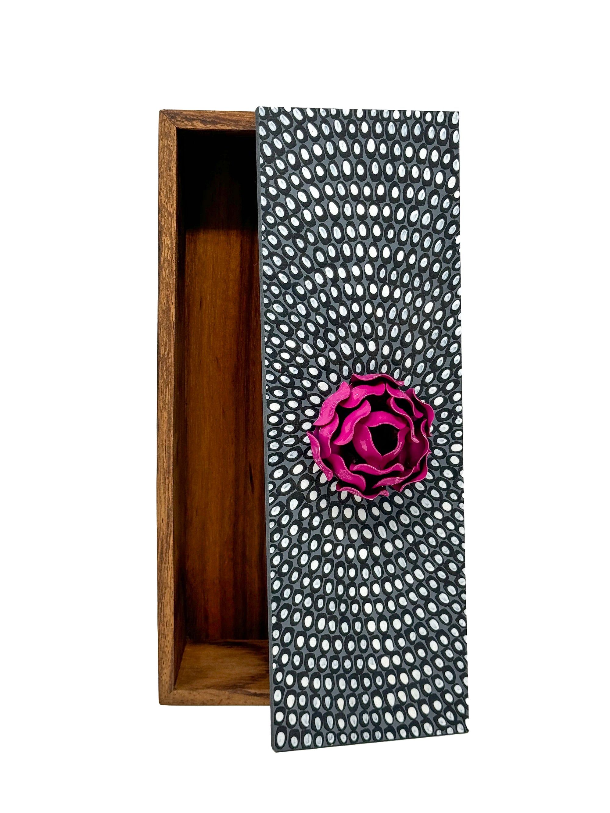 Black and White Dot Decorative Box with Pink Floral Accent