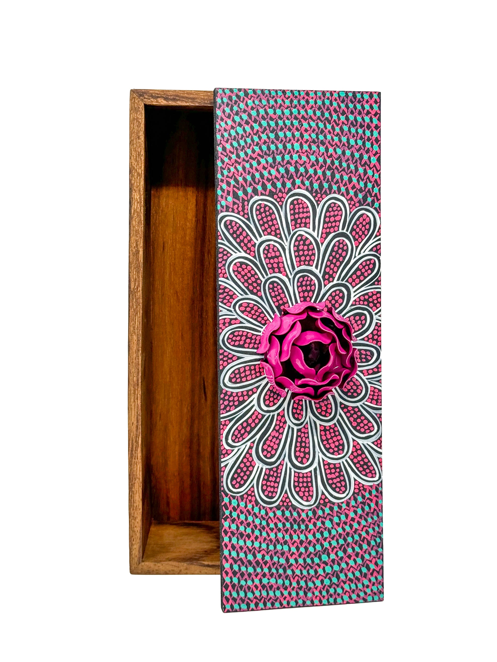 Pink and Blue Decorative Box with Pink Floral Accent