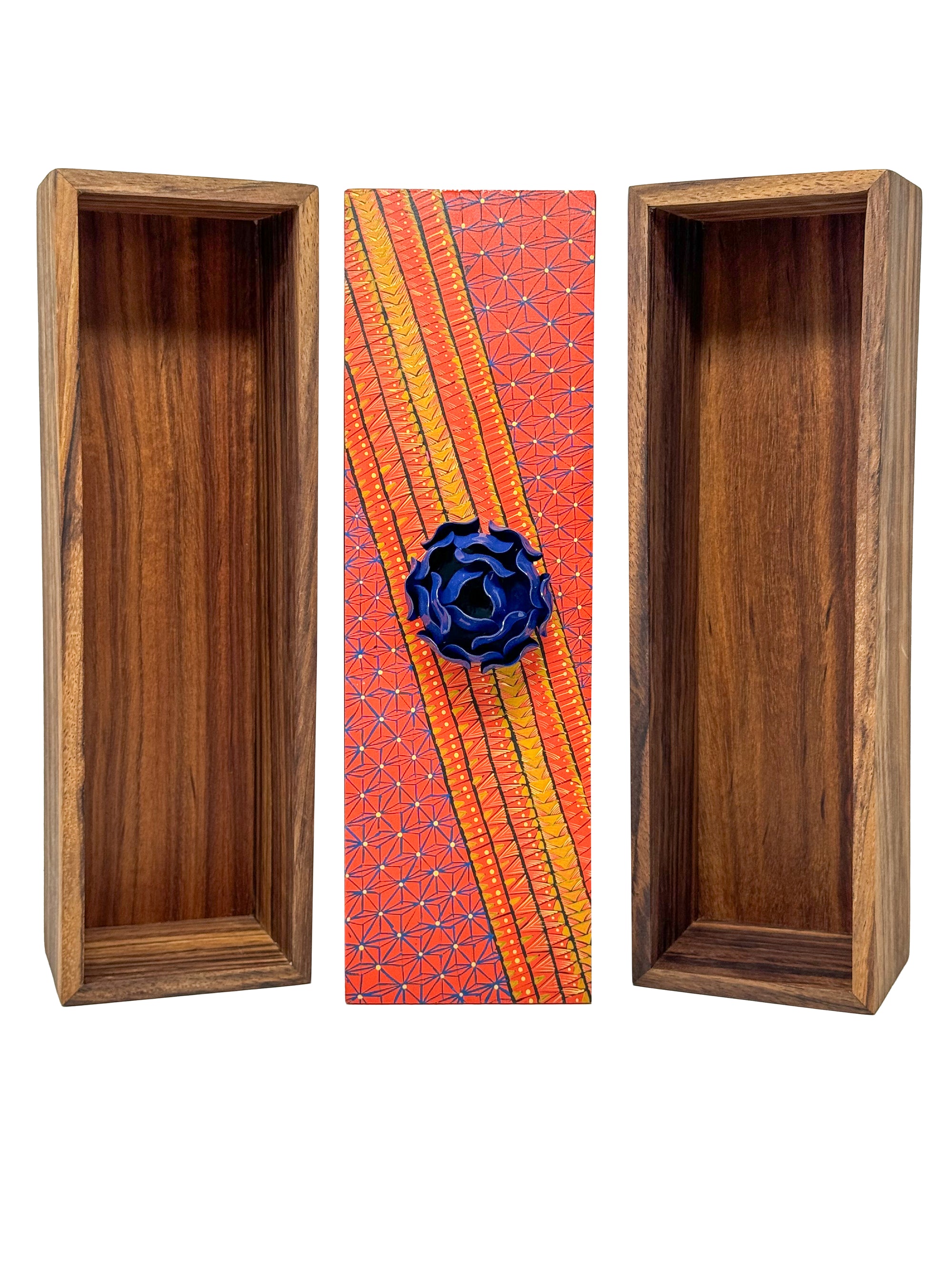 Orange and Blue Decorative Box with Navy Floral Accent